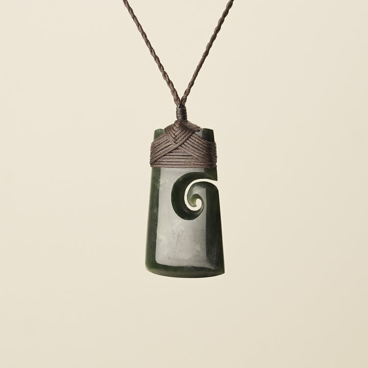 Toki with Koru Pounamu Medium, Brown Binding