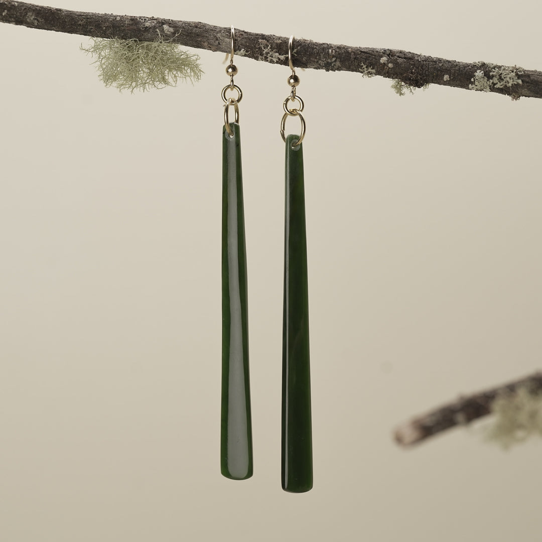 Kawakawa Pounamu Large Drop Earrings