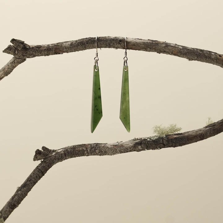 Kahurangi Pounamu Angled Drop Earrings Small Medium