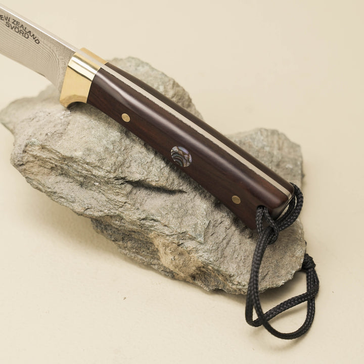 Drop-Point Damascus Sporting Knife: Queen Ebony & Paua Dot