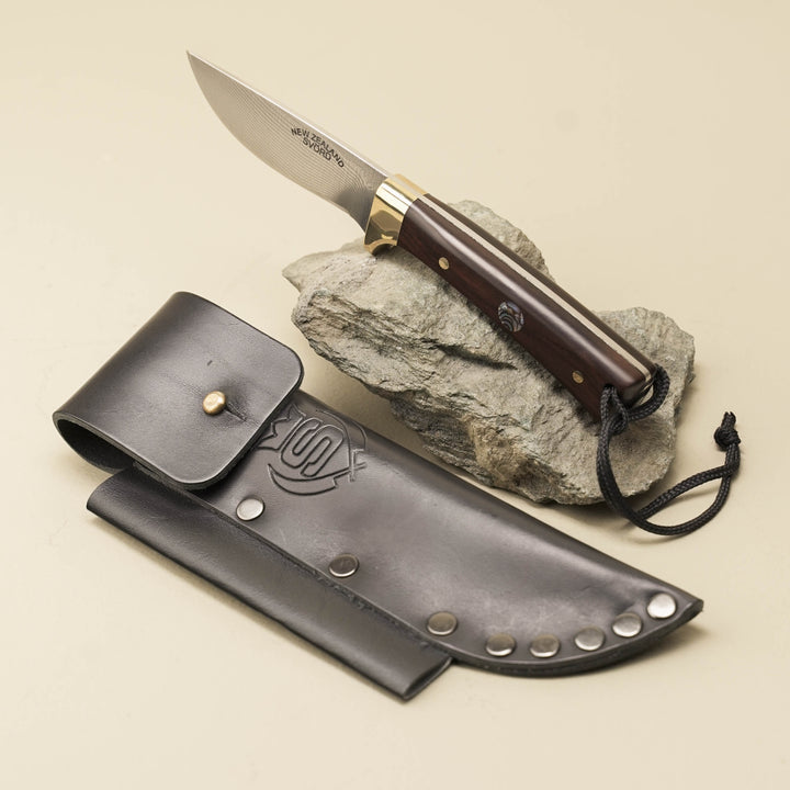 Drop-Point Damascus Sporting Knife: Queen Ebony & Paua Dot