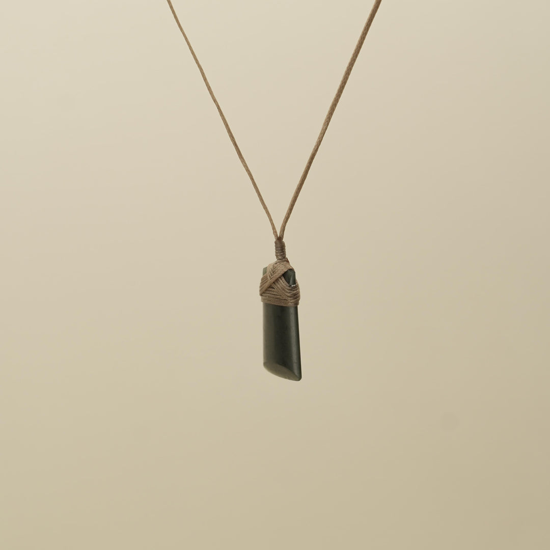 Tangiwai Small Toki Pounamu Pendant, Tan Binding