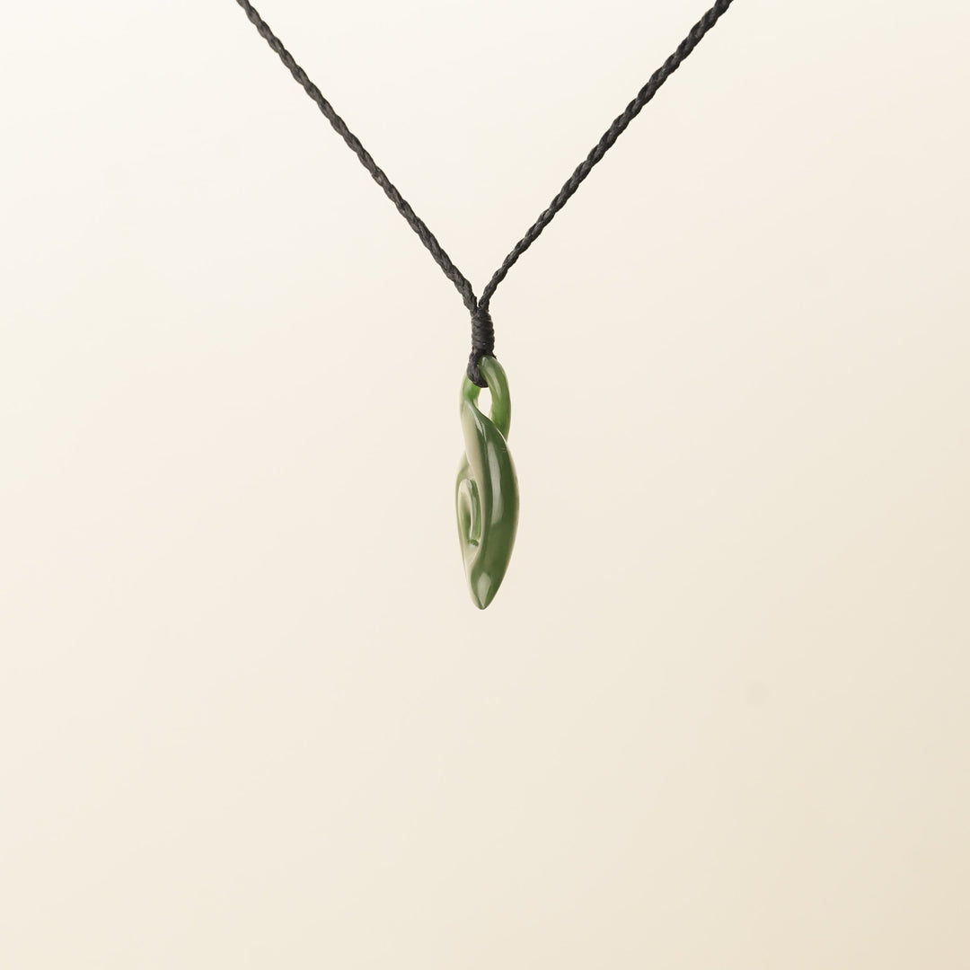 Pounamu Pikorua Koru Small Pendant, Black Binding