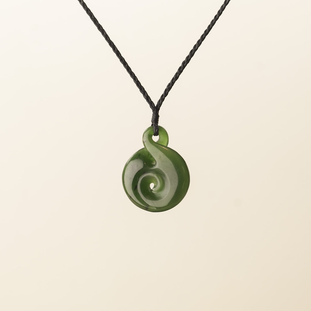 Pikorua Koru Medium Pendant, Black Binding