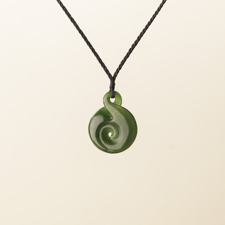 Pikorua Koru Medium Pendant, Black Binding
