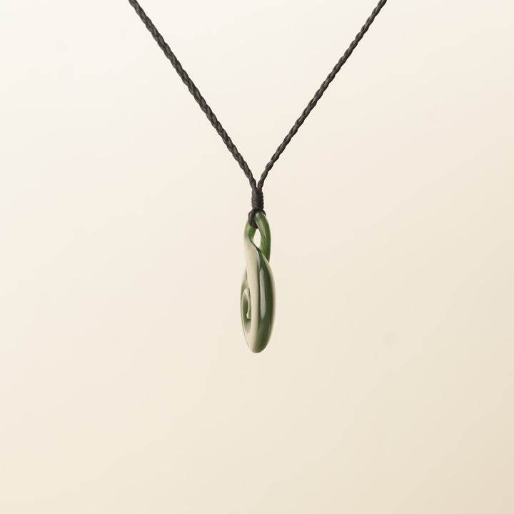 Pikorua Koru Medium Pendant, Black Binding