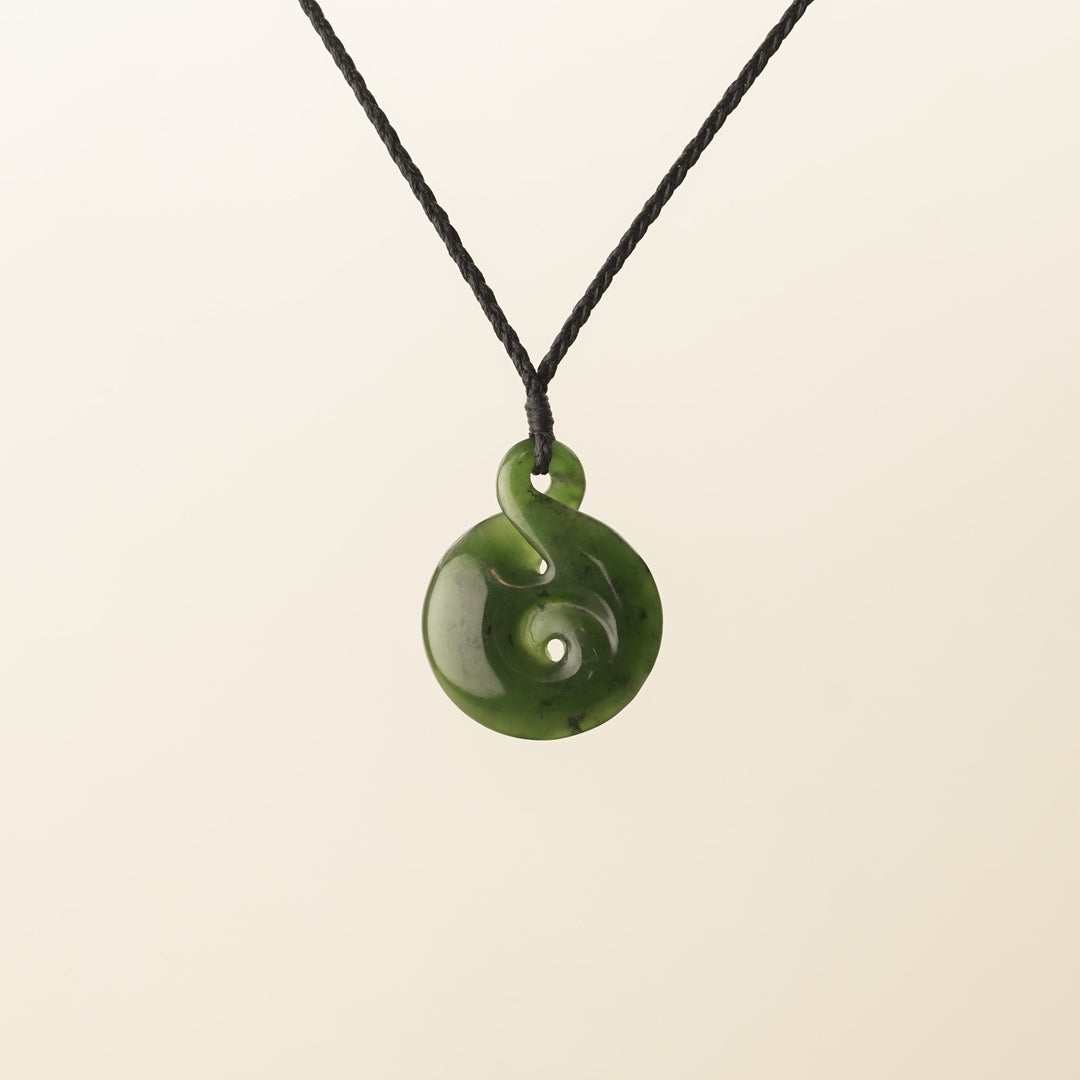 Pikorua Koru Medium Pendant, Black Binding
