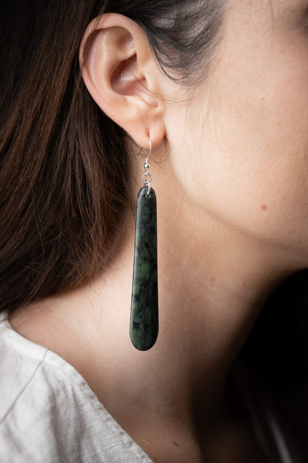 Large Matte Drop Pounamu Earrings 75mm