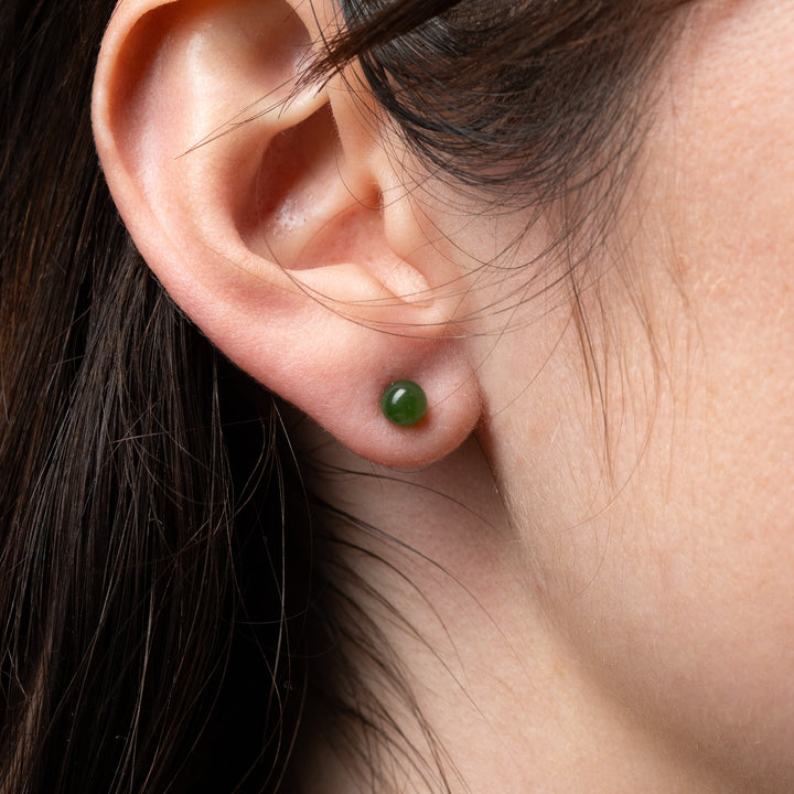 Bead Greenstone Stud Earrings 5mm
