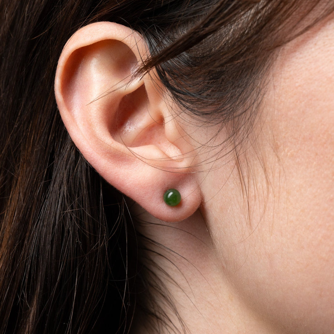 Bead Greenstone Stud Earrings 5mm