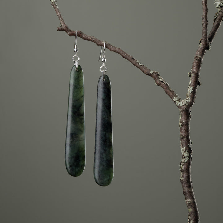 Large Matte Drop Pounamu Earrings 75mm