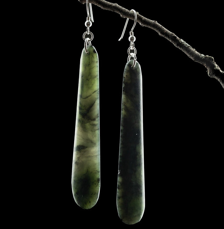 Large Matte Drop Pounamu Earrings 75mm