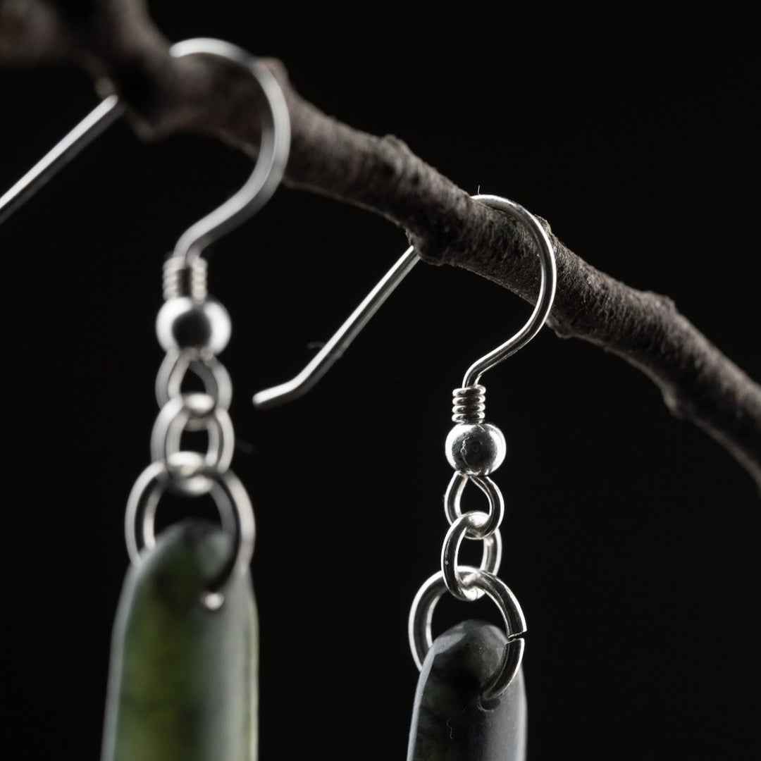 Large Matte Drop Pounamu Earrings 75mm