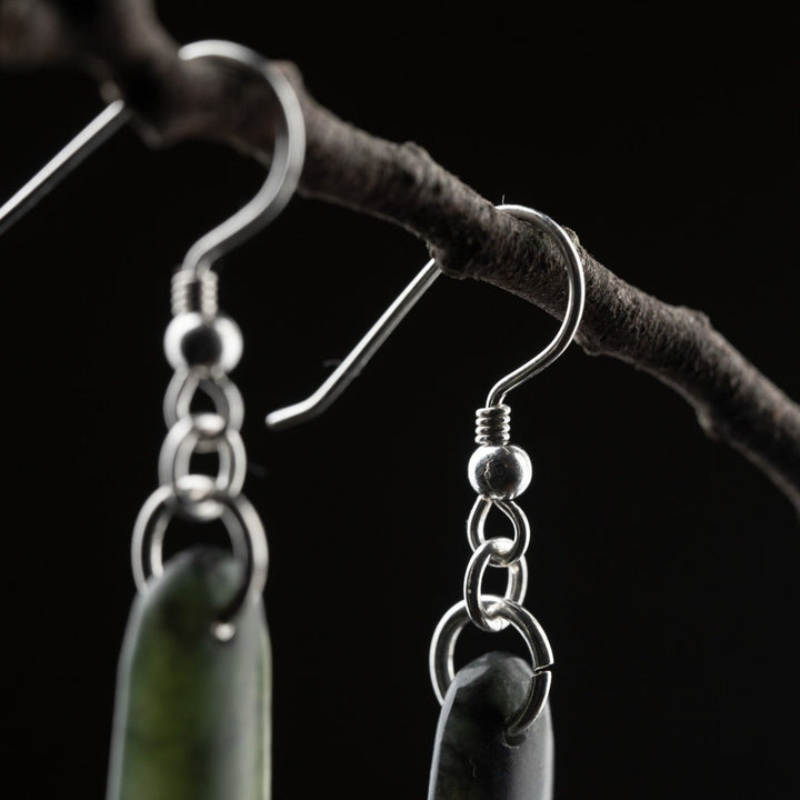 Large Matte Drop Pounamu Earrings 75mm