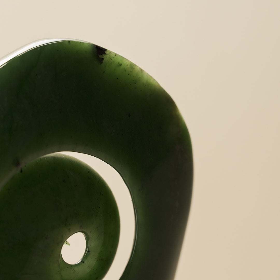 Koru Rough & Polished Greenstone Large Sculpture on Driftwood