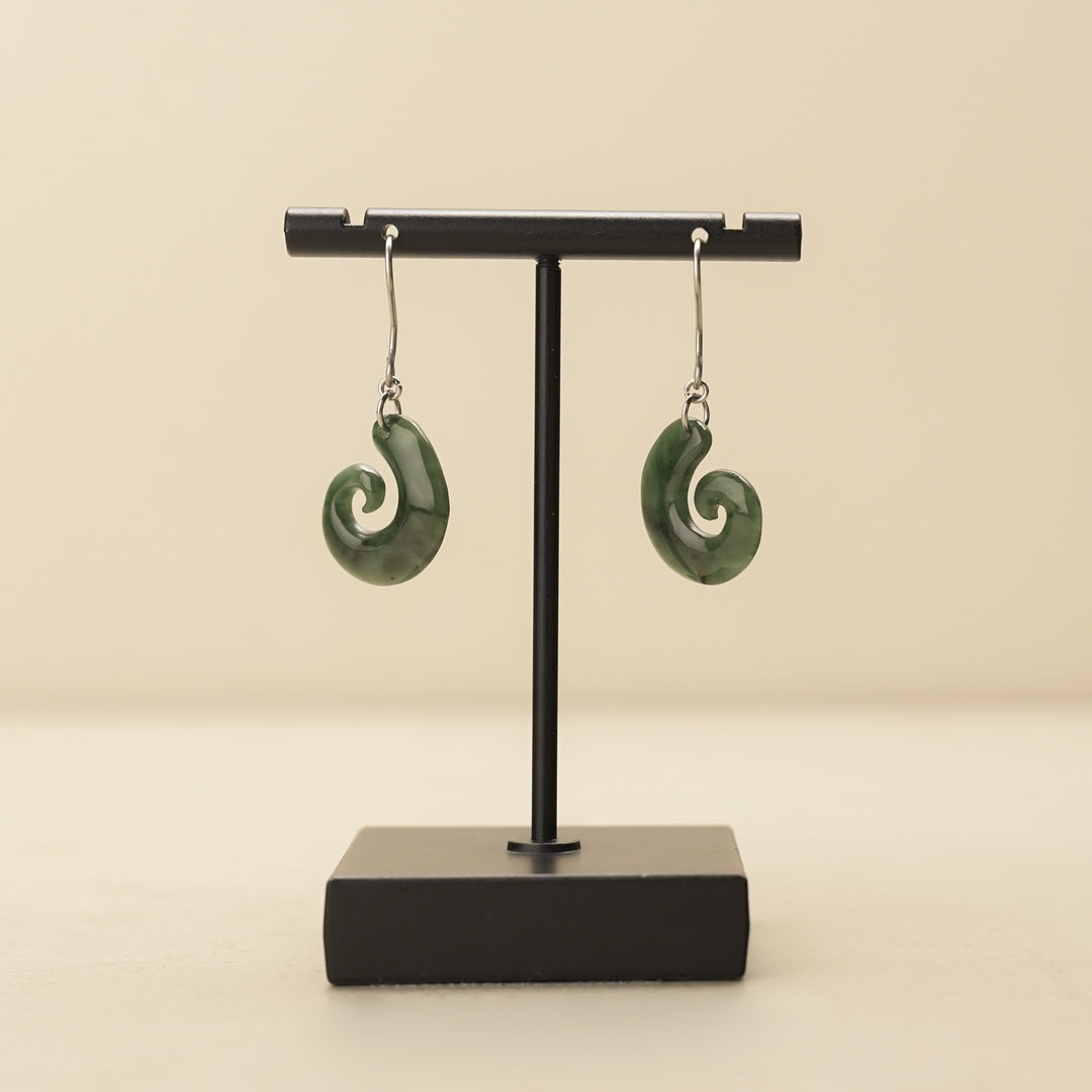 Greenstone Hei Matau Drop Earrings
