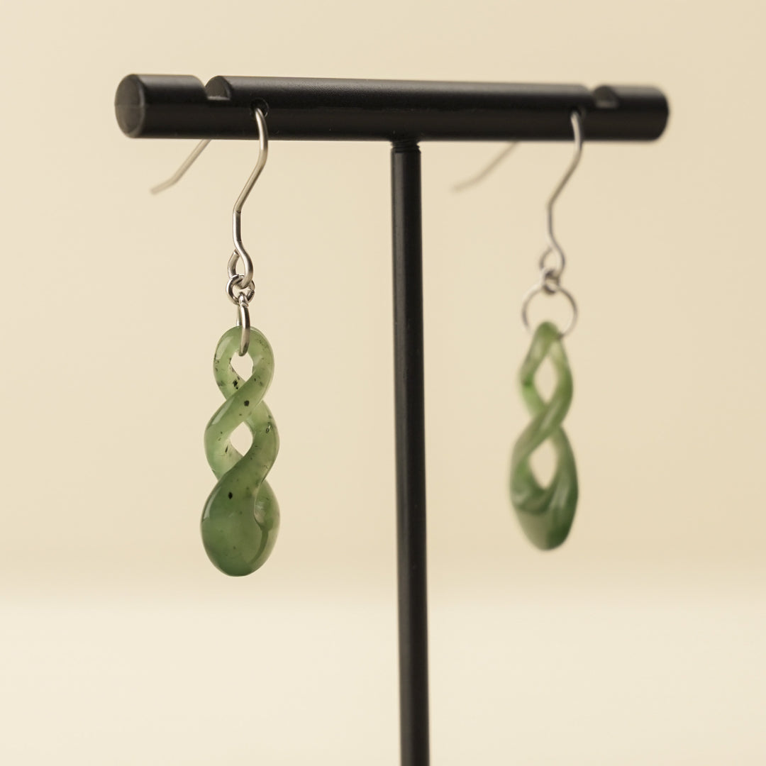 Greenstone Double Pikorua Drop Earrings