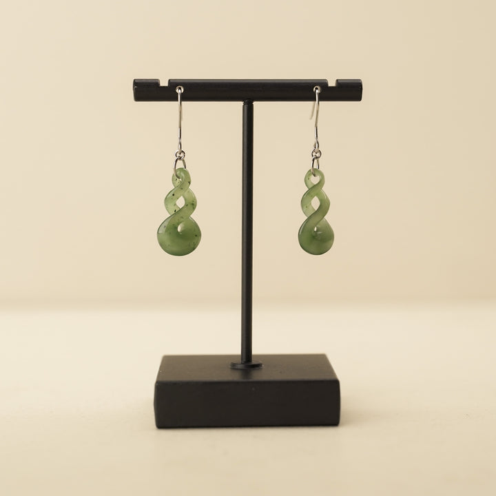 Greenstone Double Pikorua Drop Earrings
