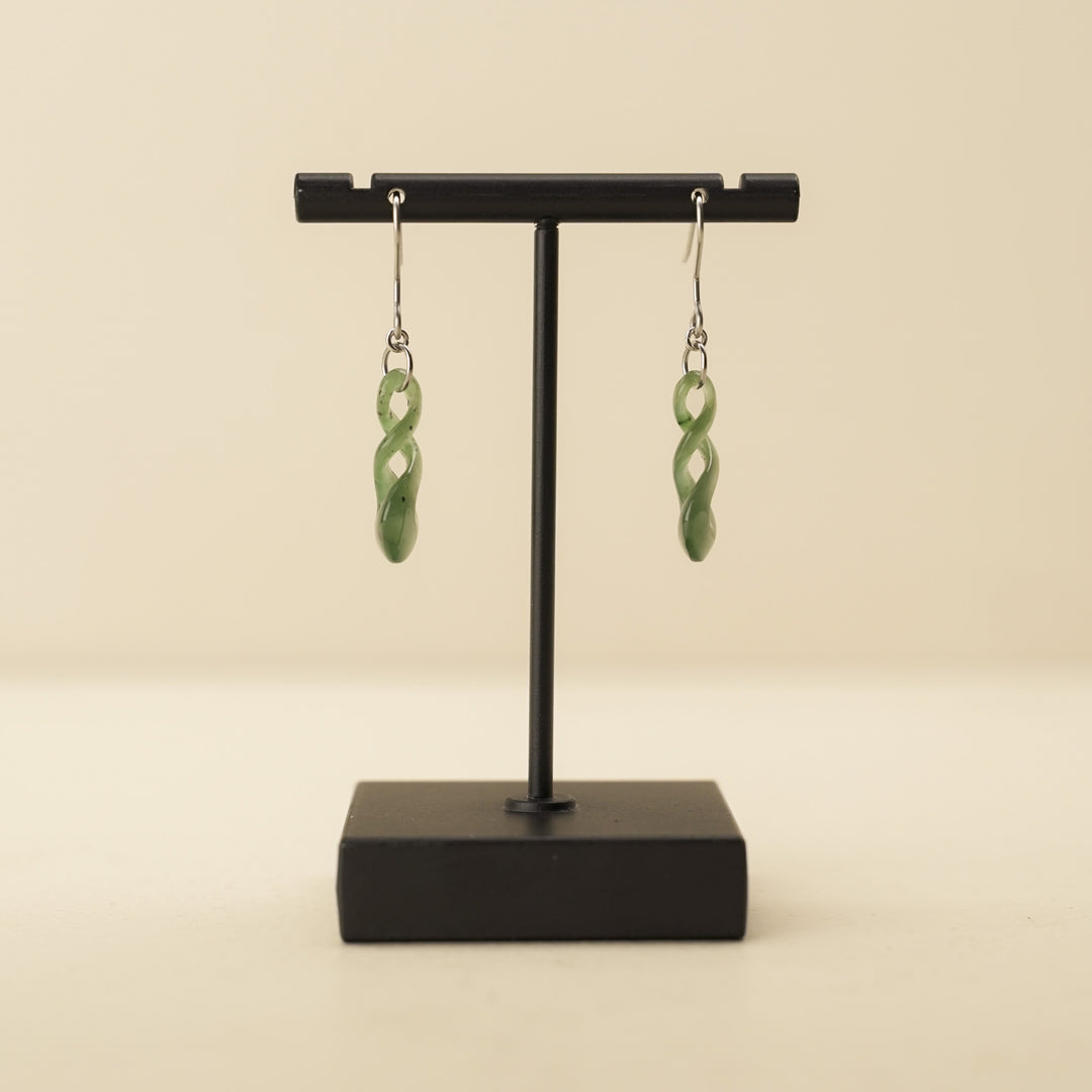 Greenstone Double Pikorua Drop Earrings