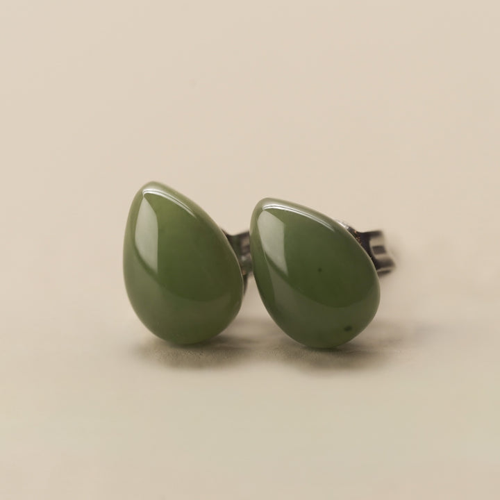 Greenstone Teardrop Stud Earrings