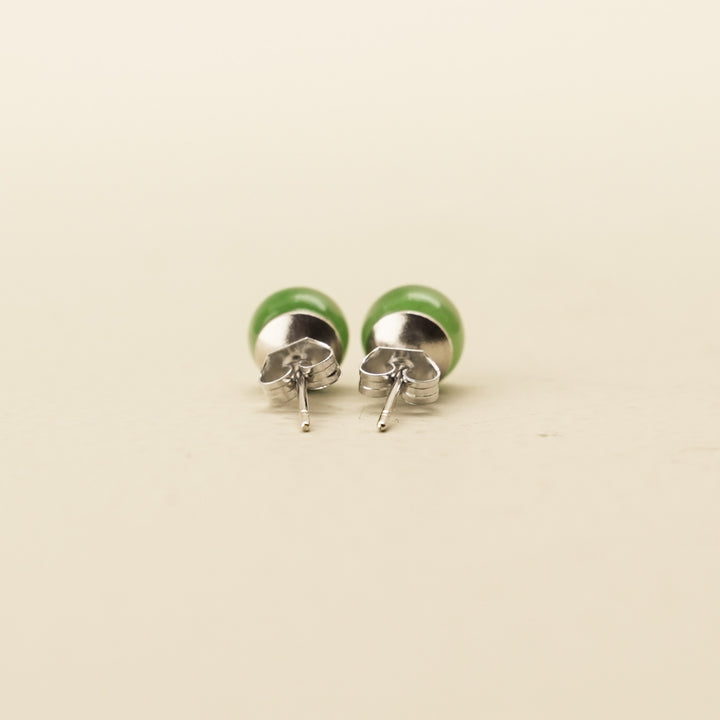 Greenstone Bead Stud Earrings