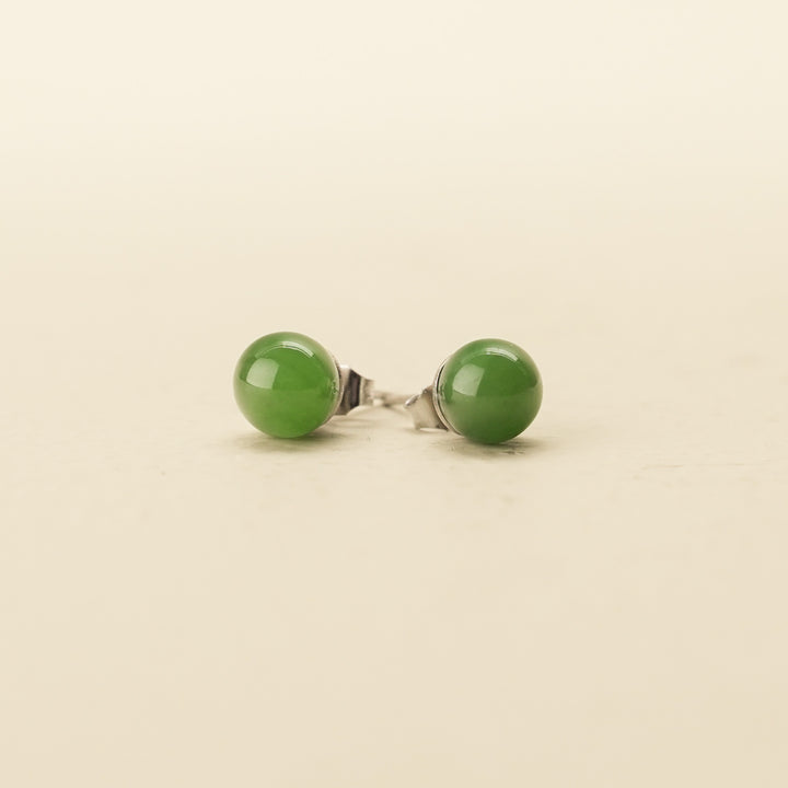 Greenstone Bead Stud Earrings
