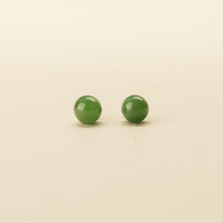 Greenstone Bead Stud Earrings