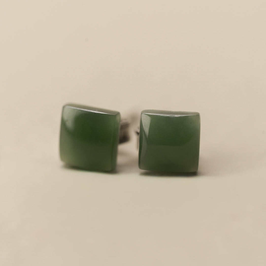 Greenstone Square Stud Earrings