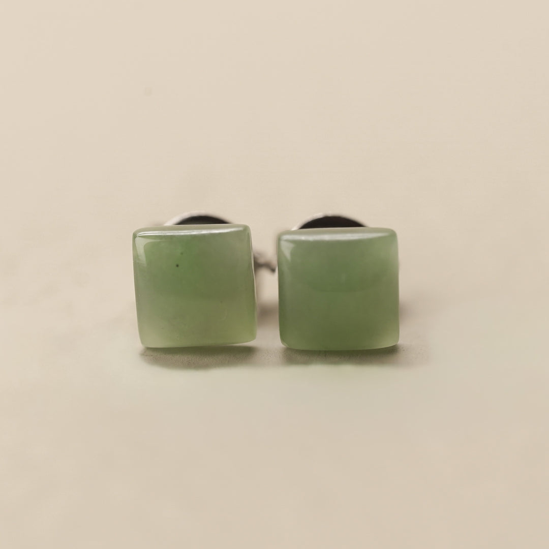 Greenstone Square Stud Earrings