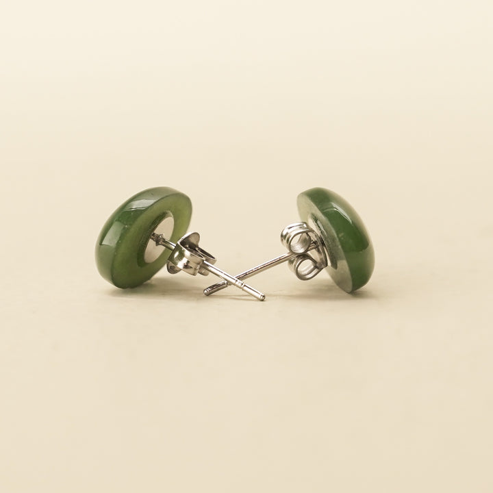 Greenstone Large Oval Cabochon Stud Earrings