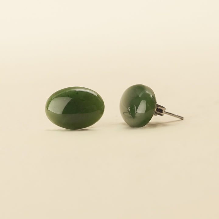 Greenstone Large Oval Cabochon Stud Earrings