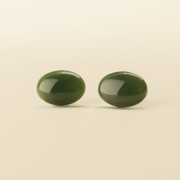Greenstone Large Oval Cabochon Stud Earrings