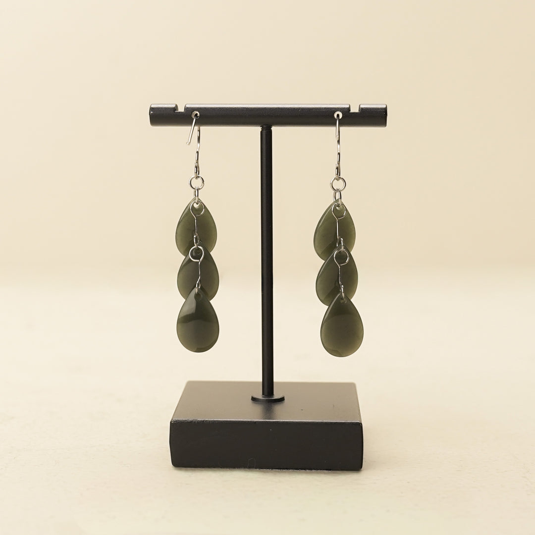 Triple Teardrop Greenstone Drop Earrings