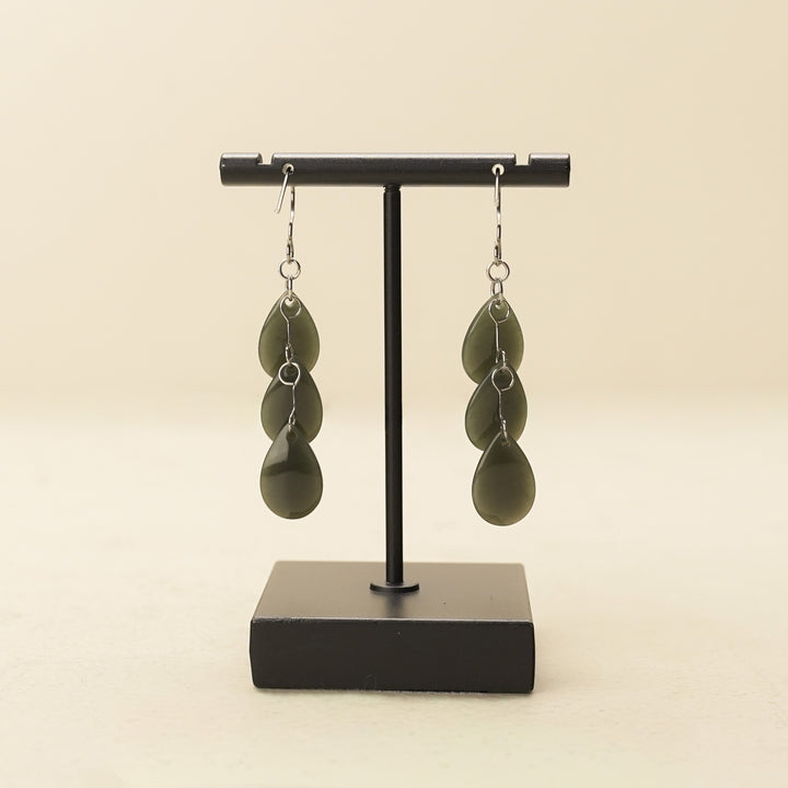 Triple Teardrop Greenstone Drop Earrings