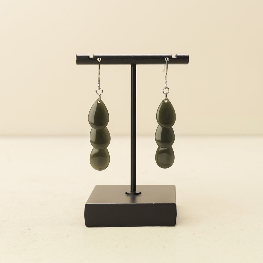 Triple Teardrop Greenstone Drop Earrings