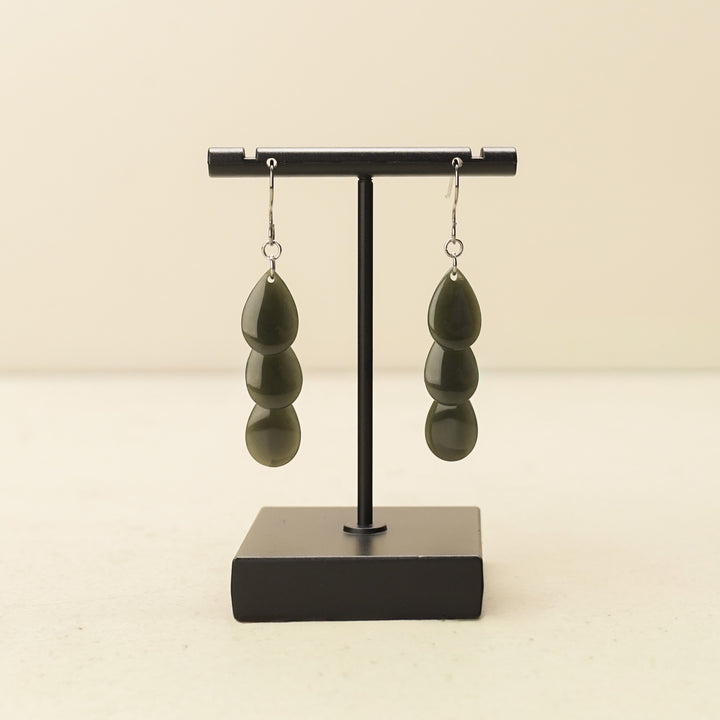 Triple Teardrop Greenstone Drop Earrings