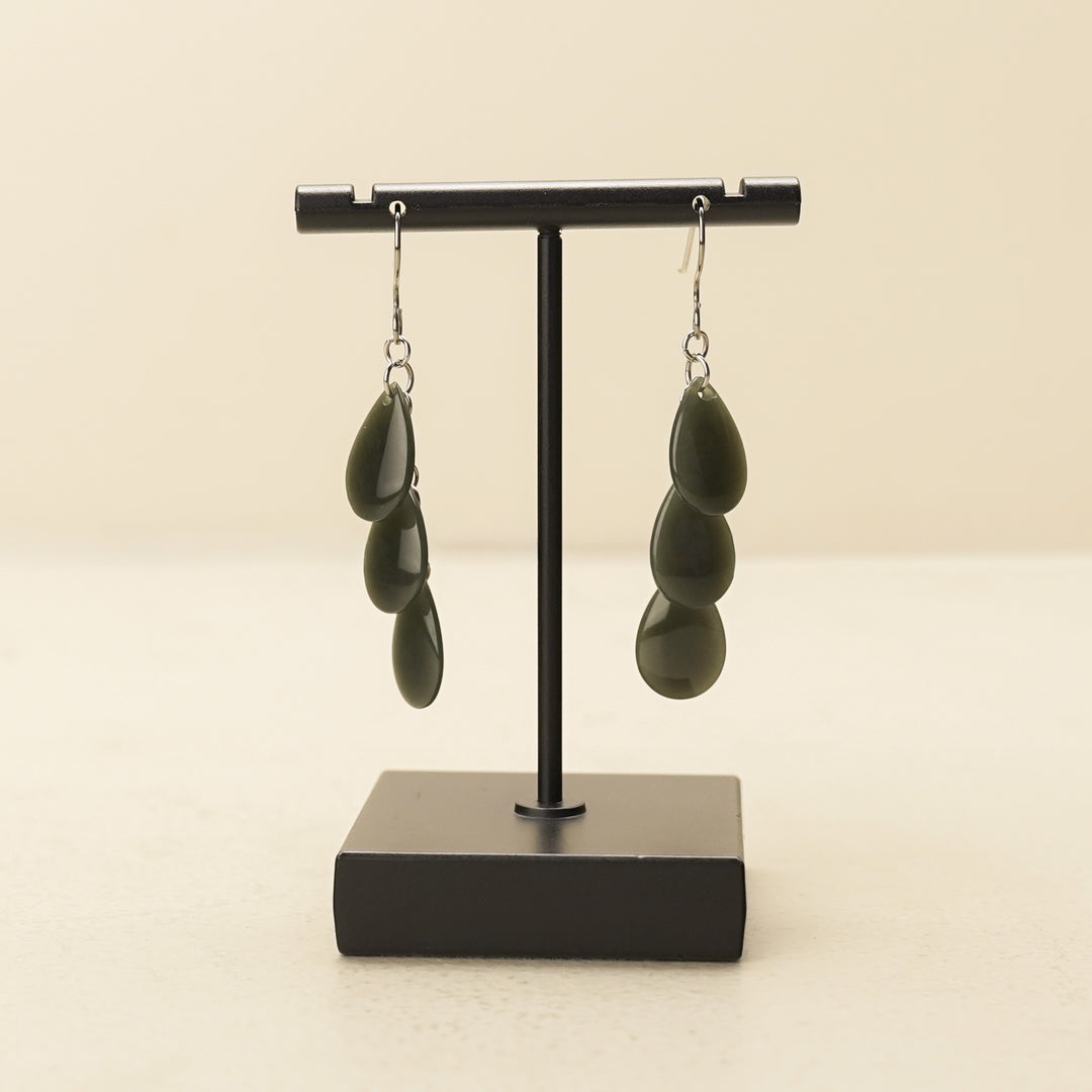 Triple Teardrop Greenstone Drop Earrings