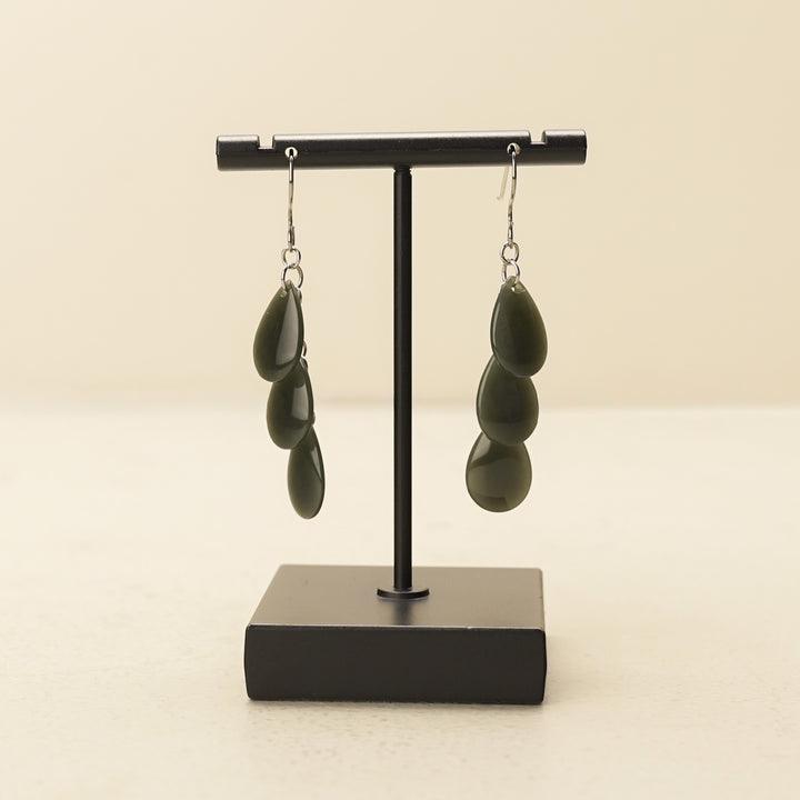 Triple Teardrop Greenstone Drop Earrings