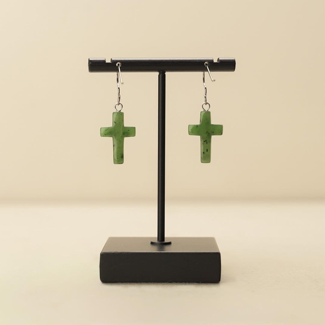 Greenstone Cross Drop Earrings