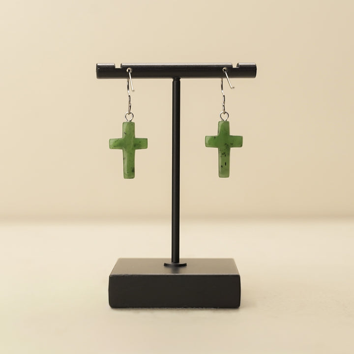 Greenstone Cross Drop Earrings