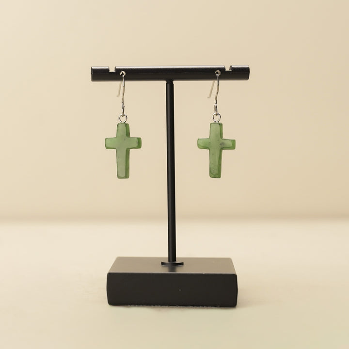 Greenstone Cross Drop Earrings