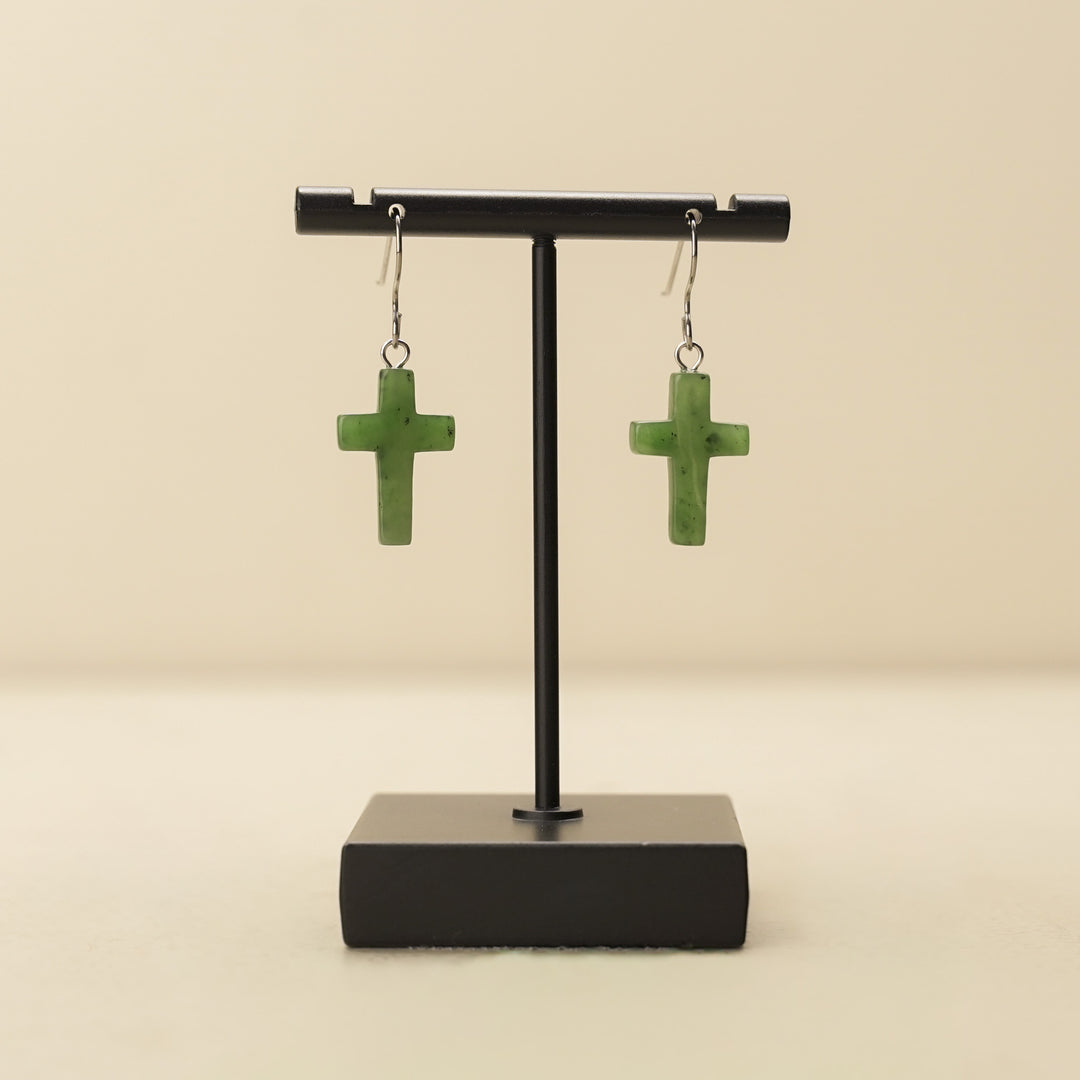 Greenstone Cross Drop Earrings
