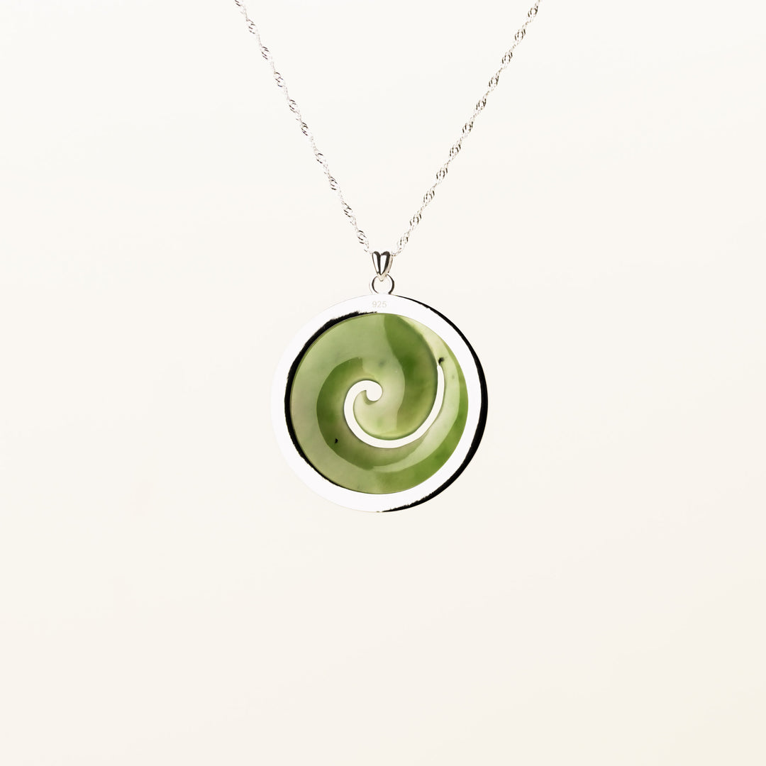 Large Koru Greenstone Pendant Set in Silver