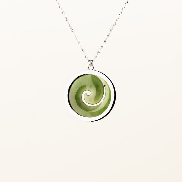 Large Koru Greenstone Pendant Set in Silver
