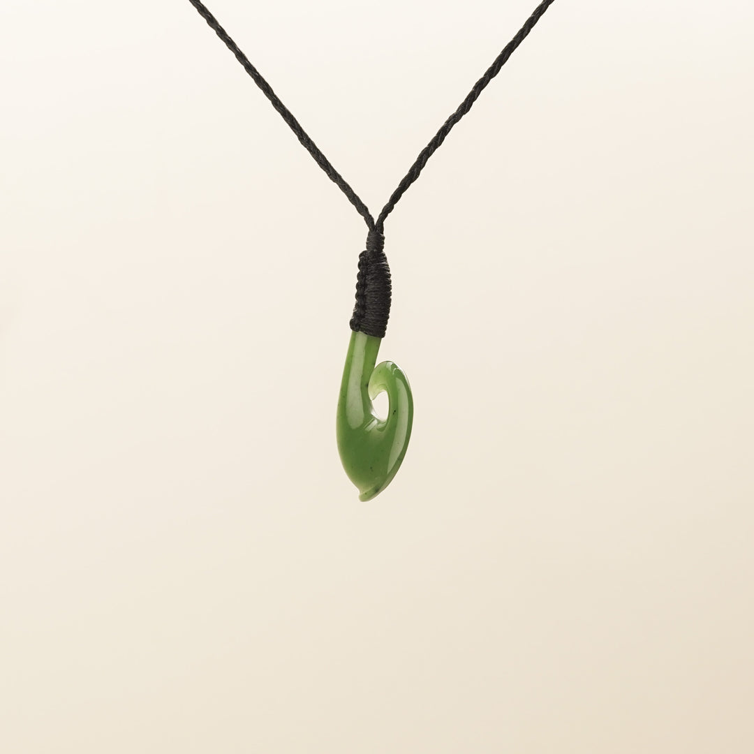 Barbed Hei Matau with Koru Greenstone Pendant
