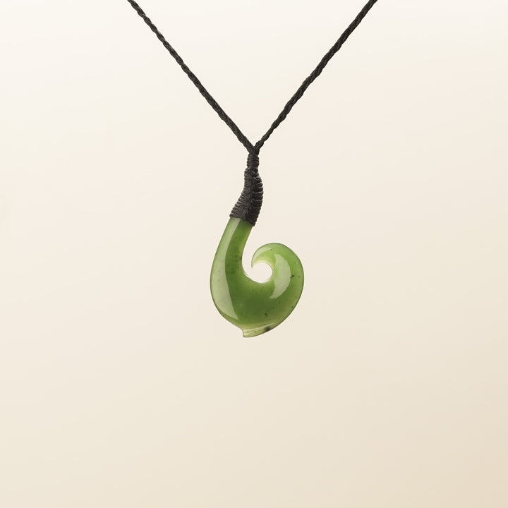 Barbed Hei Matau with Koru Greenstone Pendant