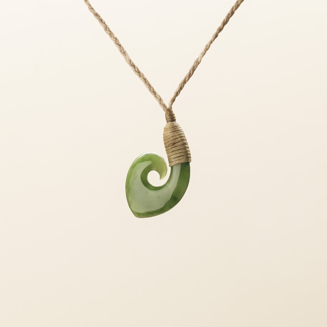 Pointed Hei Matau with Koru Greenstone Pendant