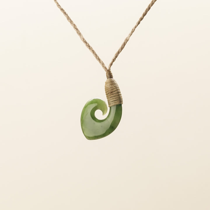 Pointed Hei Matau with Koru Greenstone Pendant