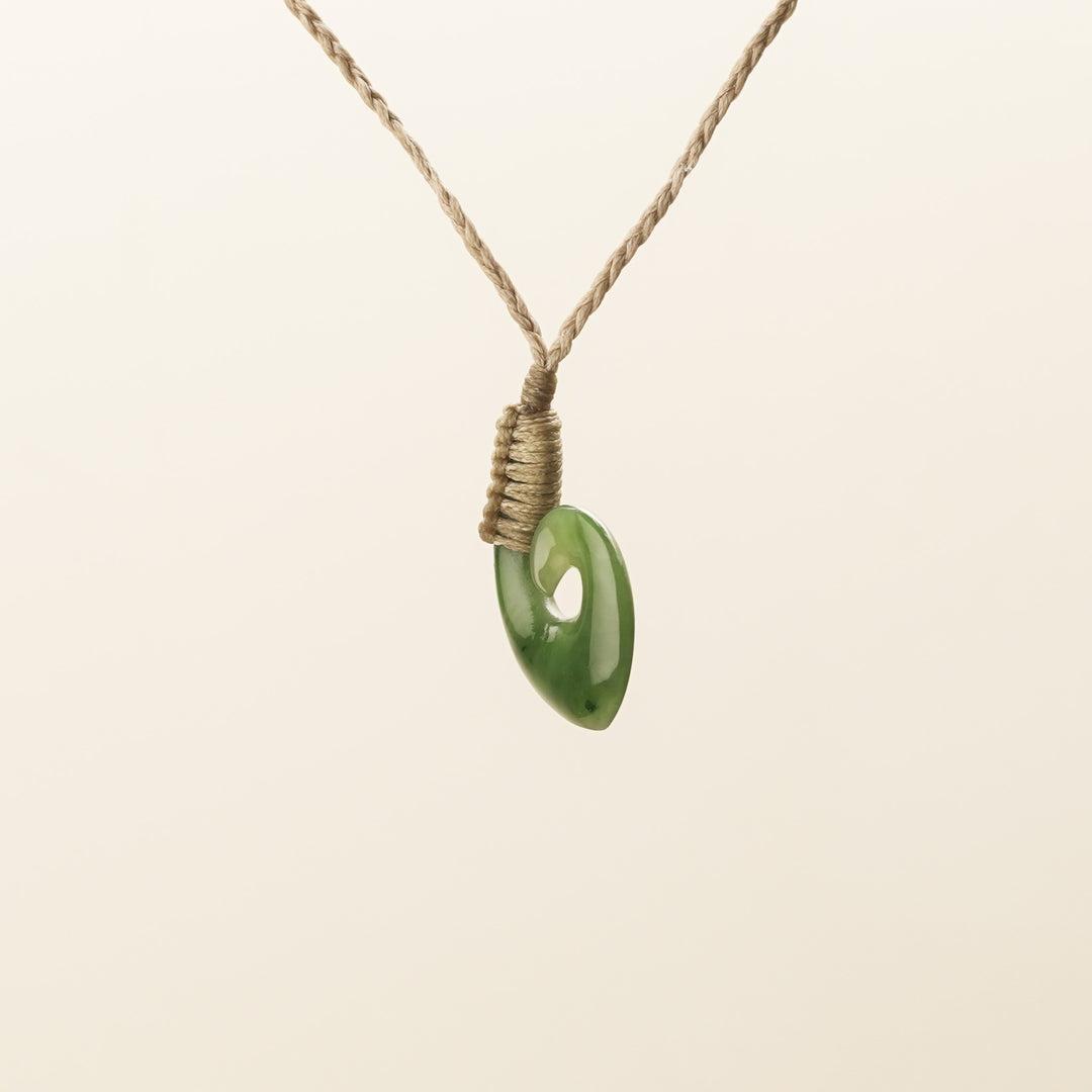Pointed Hei Matau with Koru Greenstone Pendant