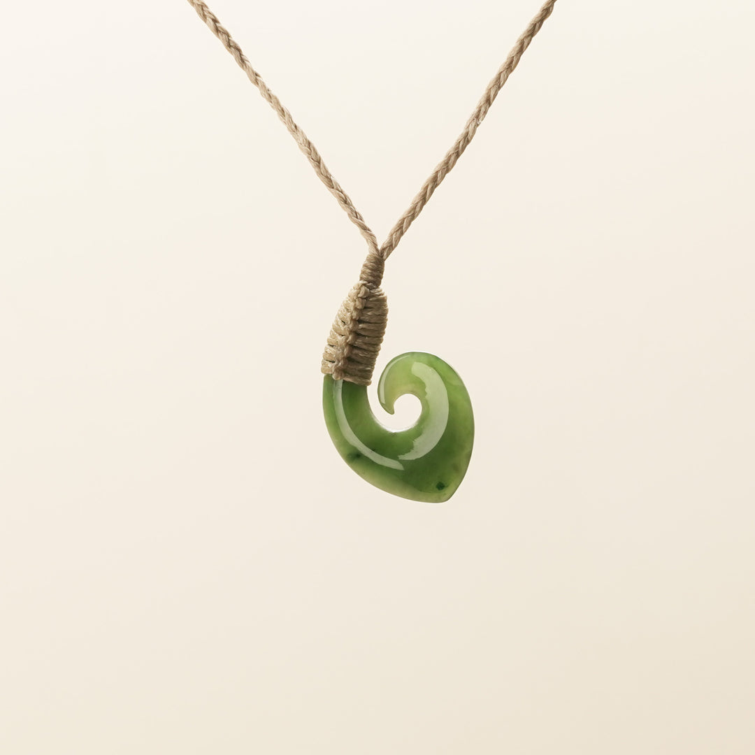 Pointed Hei Matau with Koru Greenstone Pendant